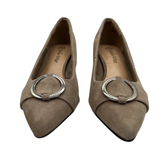 Bella Vita Womens 8 WW Taupe Suede Leather Kitten Heel Pumps Buckle Minimalist - Picture 6 of 12